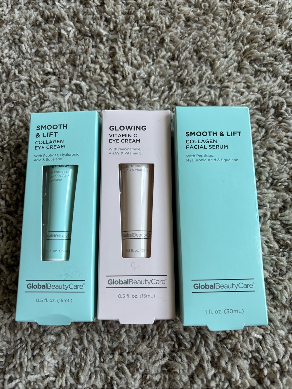 Skincare Serum Trio in Mint Green Packaging global beauty care nwt 3 creams
